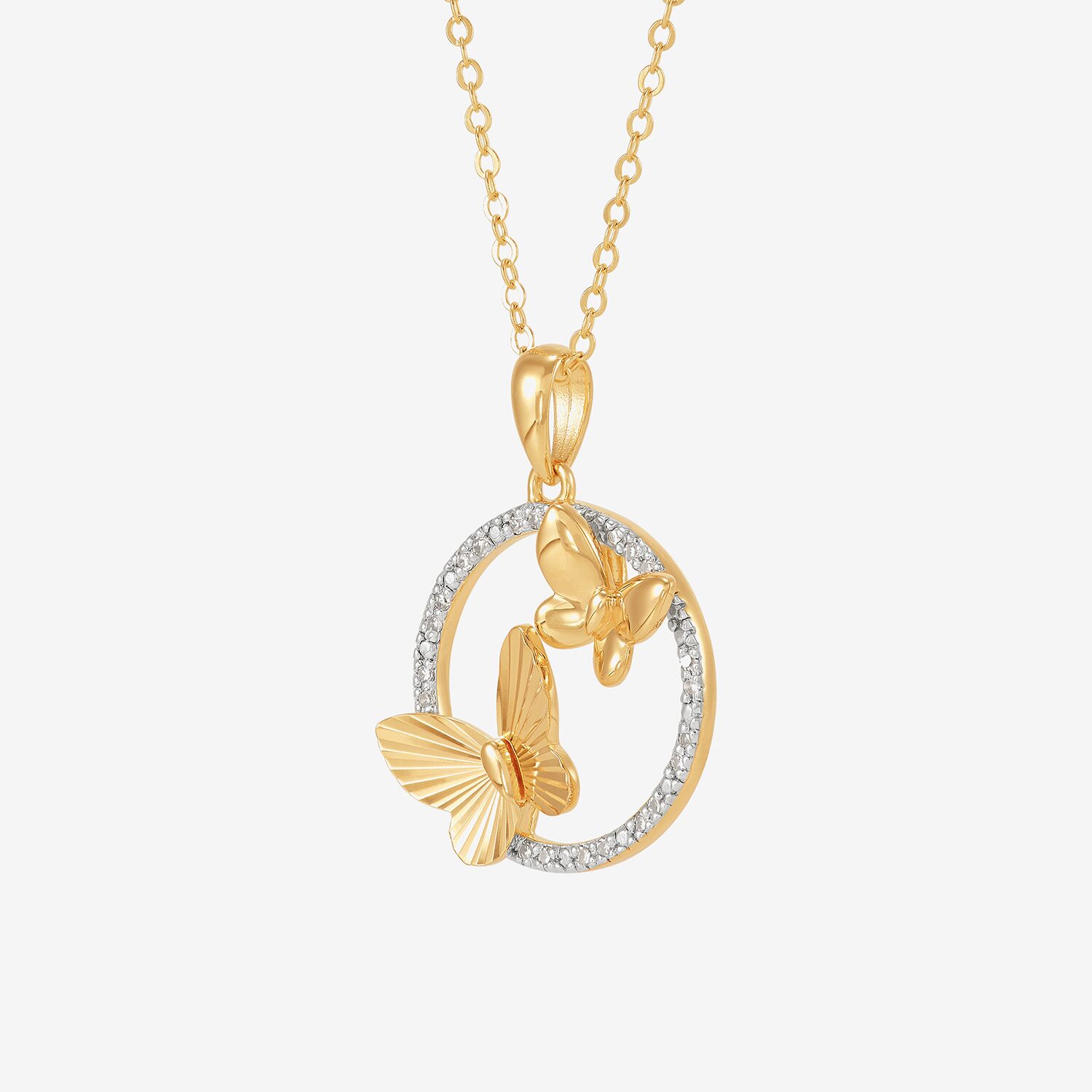 (H-I / Si1-Si2) Womens 1/10 CT. T.W. Lab Grown White Diamond 14K Gold Over Silver Sterling Silver Butterfly 18 Inch Pendant Necklace
