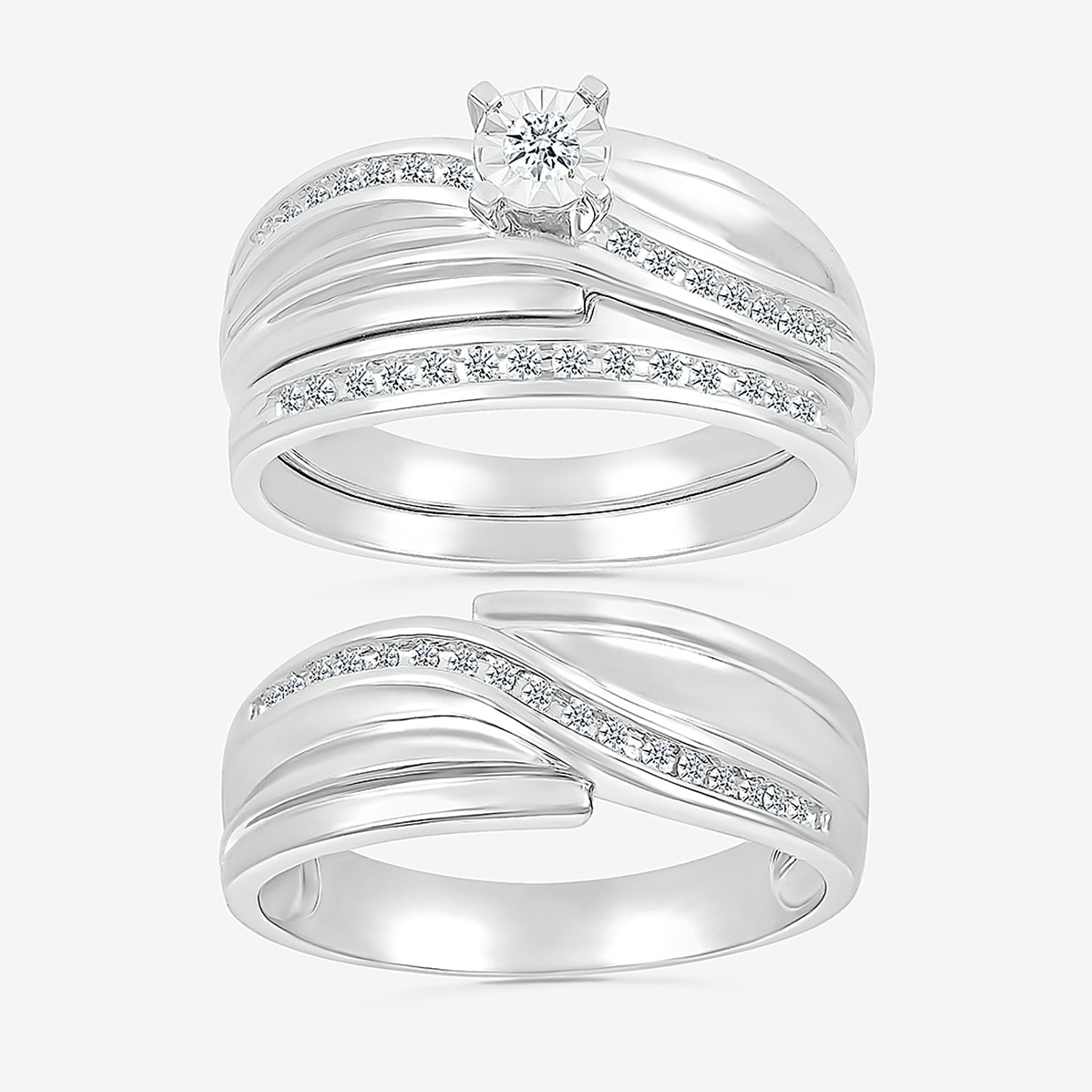 4.40mm Unisex Adult 1/3 CT. T.W. Natural White Diamond 10K Gold Round Side Stone Wedding Ring Set