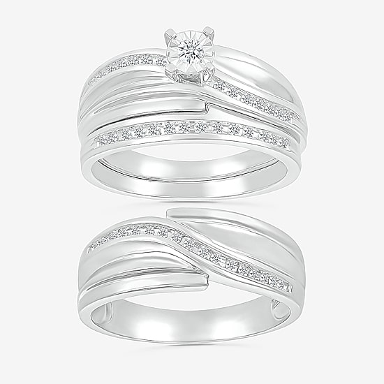 4.40mm Unisex Adult 1/3 CT. T.W. Natural White Diamond 10K Gold Round Side Stone Wedding Ring Set