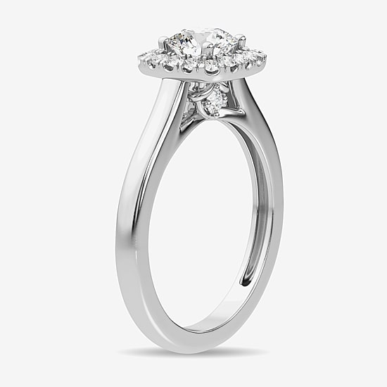 1 CT. T.W. Lab-Grown (G-H / SI1-SI2) Diamond Cushion Halo Engagement Ring in 10K Gold
