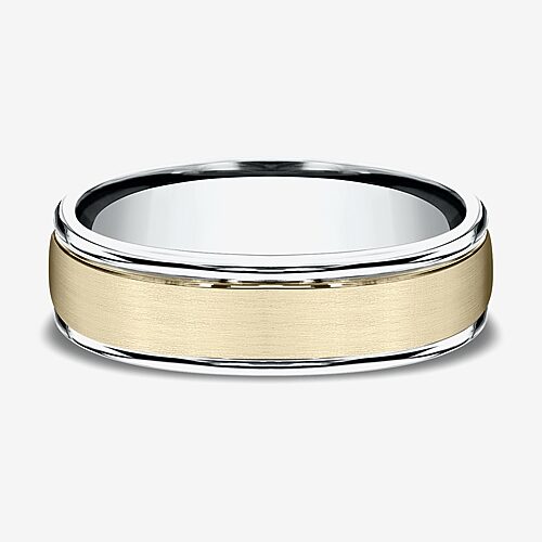 Mens 6MM 10K Two Tone Gold Wedding Band, 14 1/2, Two-tone White