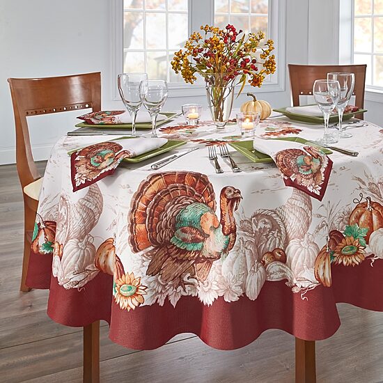 Threadmade Holiday Turkey 70x70 Tablecloth