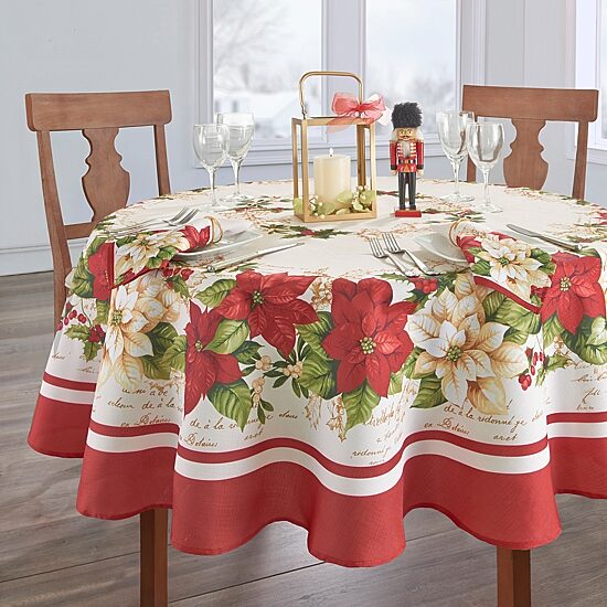 Threadmade Red White Poinsettia 70x70 Tablecloth