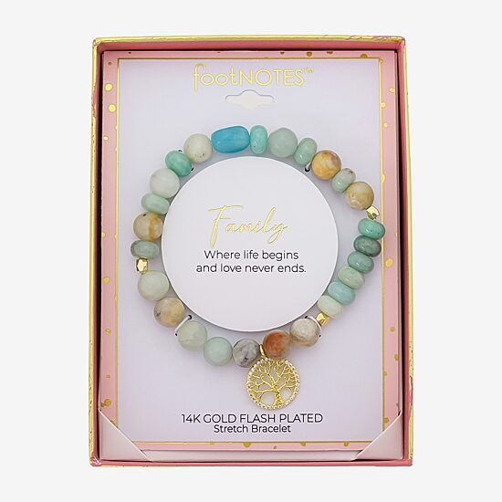 Footnotes Family Tree Charm Womens Multi Color 10K Gold Over Brass Beaded Bracelet