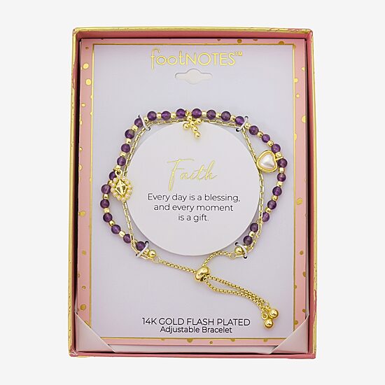 Footnotes Charm Beaded Womens Purple Amethyst 10K Gold Over Brass Cross Heart Bolo Bracelet