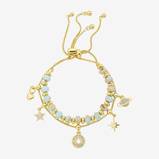 Footnotes Celestial Charm Beaded Womens Multi Color 10K Gold Over Brass Heart Star Bolo Bracelet
