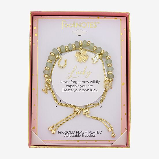 Footnotes Lucky Elephant Horseshoe Charm Womens Green Jade Box 10K Gold Over Brass Clover Bangle Bracelet
