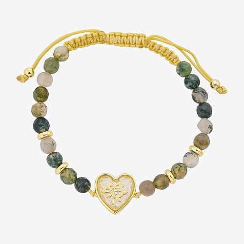 Footnotes Family Tree Womens Multi Color Jasper 10K Gold Over Brass Heart Bolo Bracelet, One Size