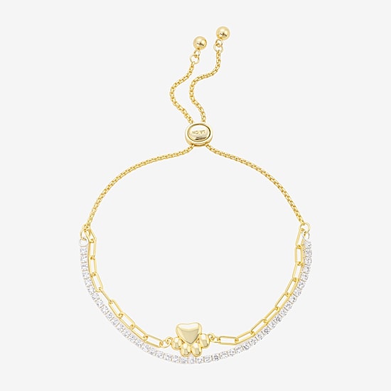 Gratitude & Grace Paw Print Womens Cubic Zirconia Bolo Bracelet