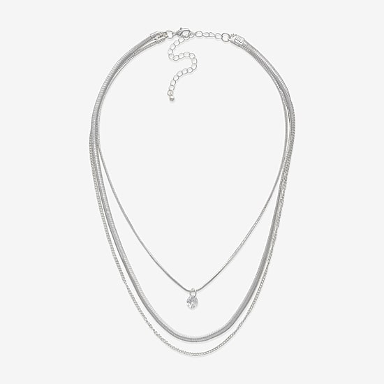 Bold Elements Silver Tone Three Row Womens 15 Inch Cable Chain Necklace