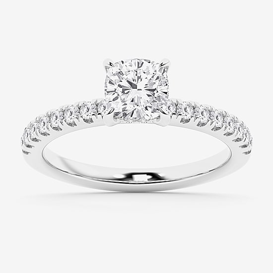 Limited Quantities! (G \ Si1) Womens 1 1/4 CT. T.W. Lab Grown White Diamond 14K Gold Cushion Side Stone Engagement Ring