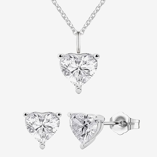 Womens Lab Created White Sapphire Sterling Silver Heart 2-pc. Jewelry Set