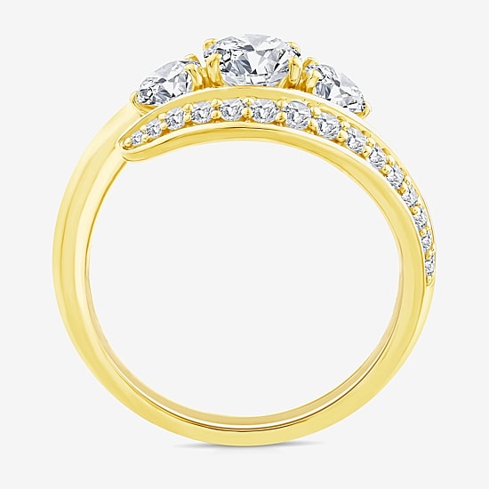 (F / Si2) Womens 1 1/2 CT. T.W. Lab Grown White Diamond 10K Gold 3-Stone Side Stone Cocktail Ring