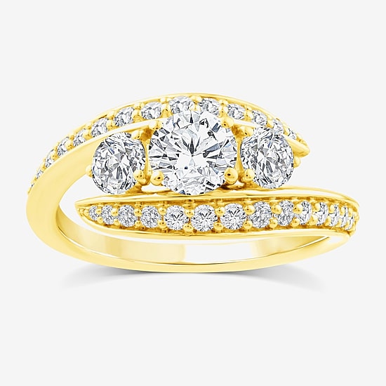 (F / Si2) Womens 1 1/2 CT. T.W. Lab Grown White Diamond 10K Gold 3-Stone Side Stone Cocktail Ring
