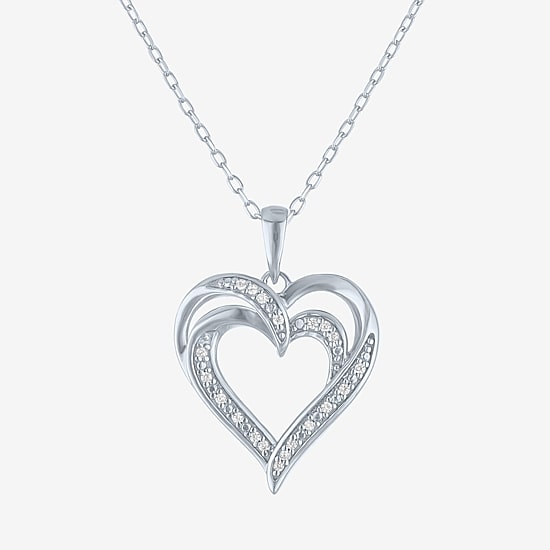 Yes, Please! (G-H / Si2-I1) Womens Diamond Accent Lab Grown White Diamond Sterling Silver Heart 18 Inch Pendant Necklace