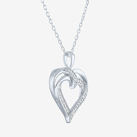 Yes, Please! (G-H / Si2-I1) Womens Diamond Accent Lab Grown White Diamond Sterling Silver Heart 18 Inch Pendant Necklace