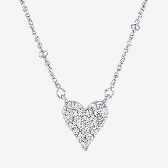 Yes, Please! Womens Lab Created White Sapphire Sterling Silver Heart 16 Inch Pendant Necklace