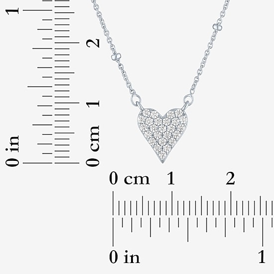 Yes, Please! Womens Lab Created White Sapphire Sterling Silver Heart 16 Inch Pendant Necklace
