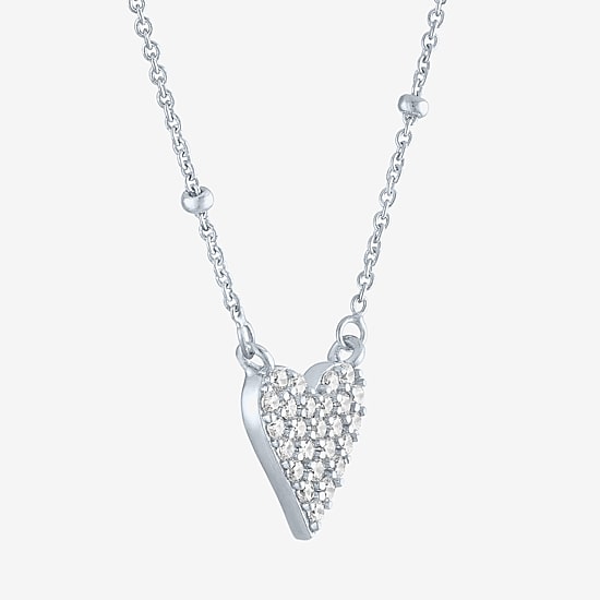 Yes, Please! Womens Lab Created White Sapphire Sterling Silver Heart 16 Inch Pendant Necklace