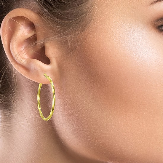 Made in Italy Womens 10K Gold 28mm Round Hoop Earrings