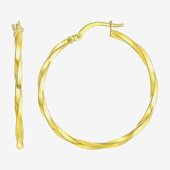 Made in Italy Womens 10K Gold 28mm Round Hoop Earrings