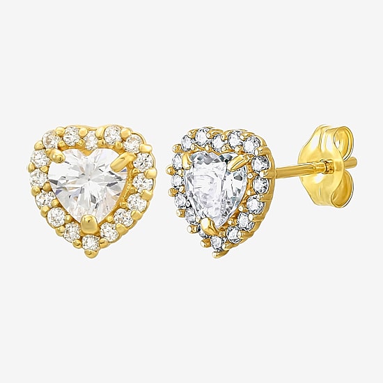 Cubic Zirconia 14K Gold 7mm Heart Stud Earrings