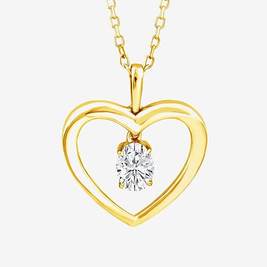 (F / Si2) Womens 1/3 CT. T.W. Lab Grown White Diamond 14K Gold Over Silver Heart 18 Inch Pendant Necklace