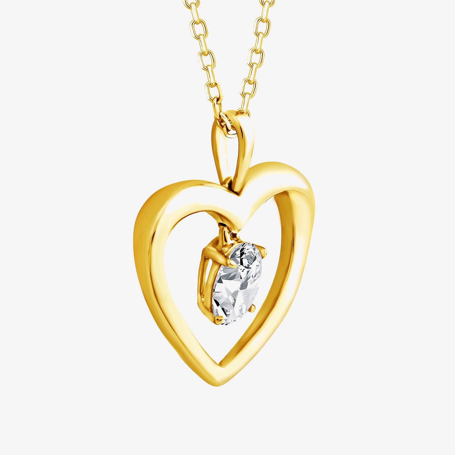 F / Si2) Womens 1/ CT. T.W. Lab Grown White Diamond 14K Gold Over Silver Heart 18 Inch Pendant Necklace
