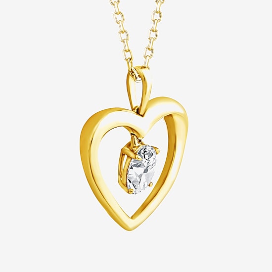 (F / Si2) Womens 1/3 CT. T.W. Lab Grown White Diamond 14K Gold Over Silver Heart 18 Inch Pendant Necklace