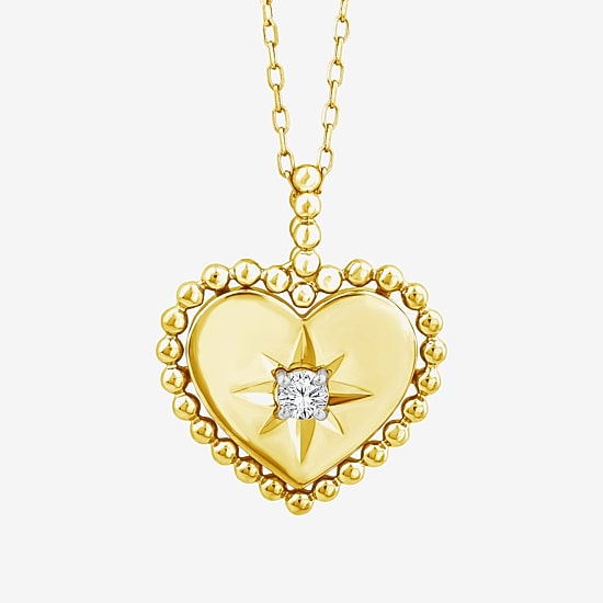 (F / Si2) Womens 1/10 CT. T.W. Lab Grown White Diamond 14K Gold Over Silver Heart 18 Inch Pendant Necklace