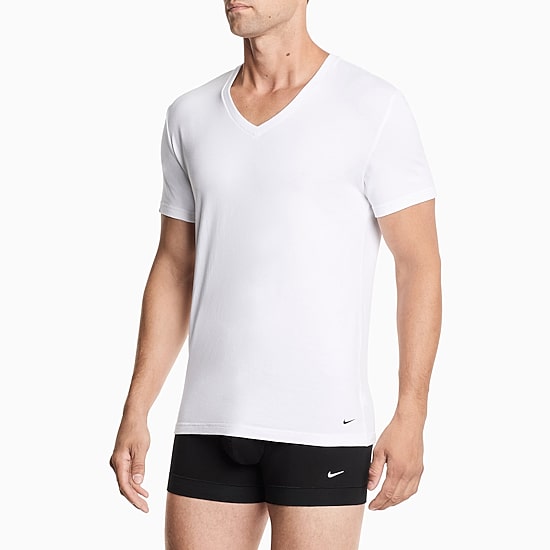 Nike All Day Cotton Stretch Mens 2 Pack Short Sleeve V Neck Moisture Wicking T-Shirt