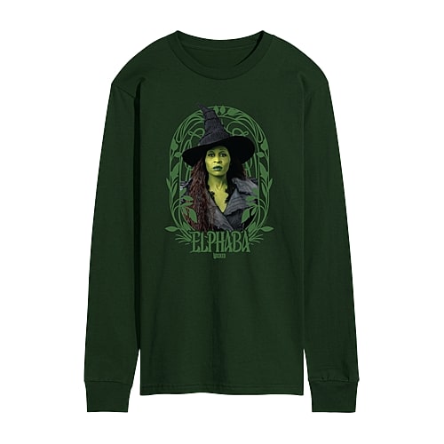 Mens Crew Neck Long Sleeve Regular Fit Wicked Graphic T-Shirt, Medium, Green