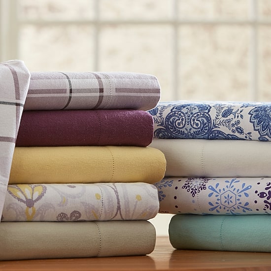 Pointehaven Cotton Heavy Weight 200 Gsm Printed Or Solid Flannel Sheet Set