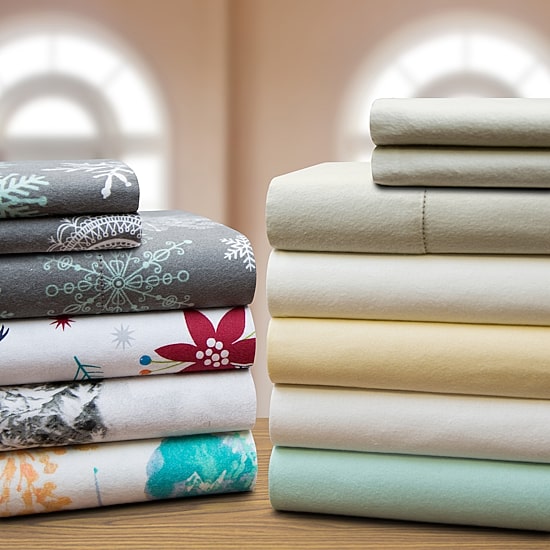 Pointehaven Cotton Soft Feel 190 Gsm Printed Or Solid Flannel Sheet Set