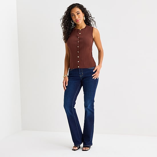 Bold Elements Womens Crew Neck Button Open Front Sweater Vest