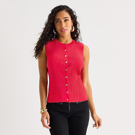 Bold Elements Womens Crew Neck Button Open Front Sweater Vest