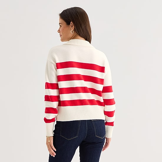 St. John's Bay Womens Long Sleeve Open Front Zipper Striped Cardigan
