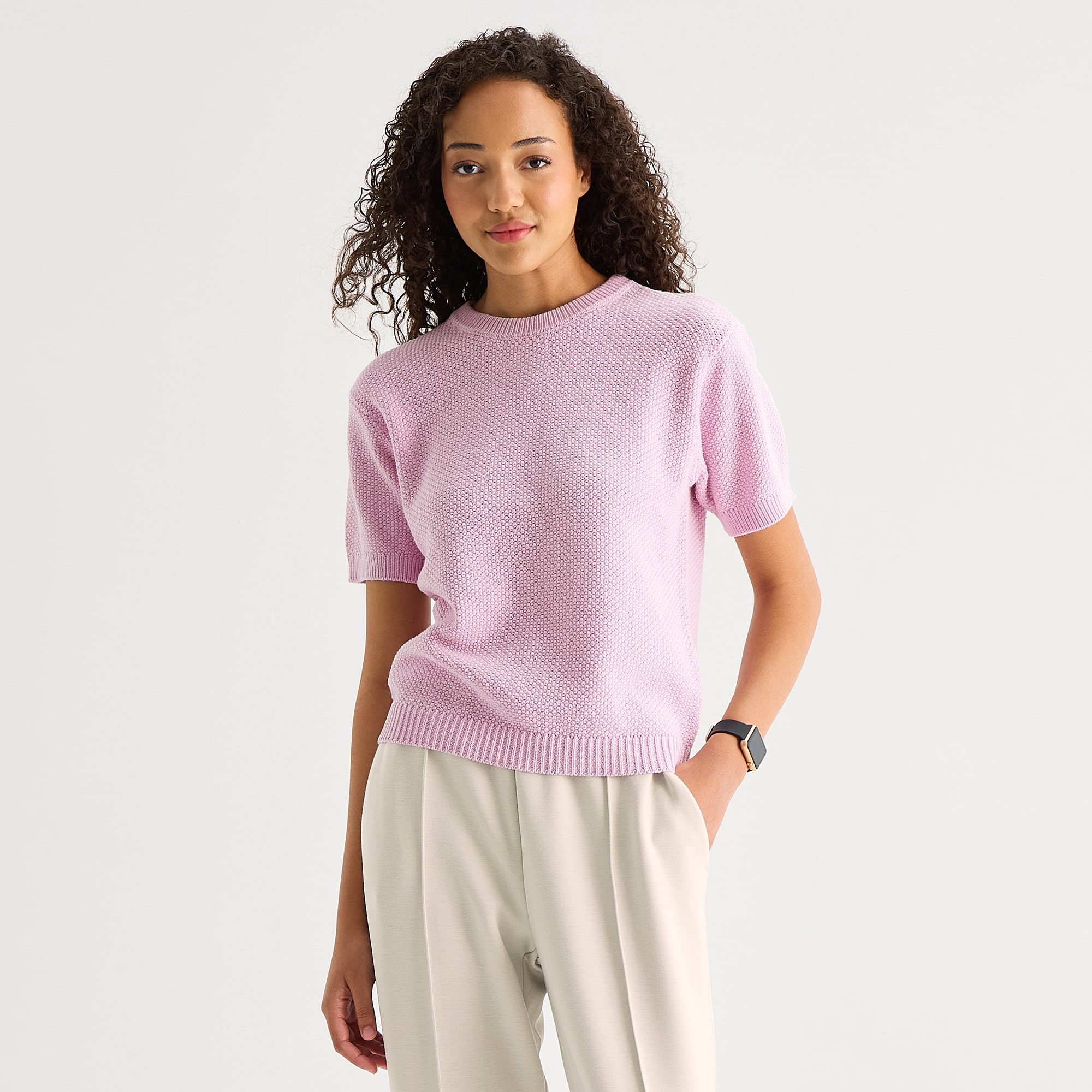 Stylus Womens Crew Neck Short Sleeve Pullover Sweater