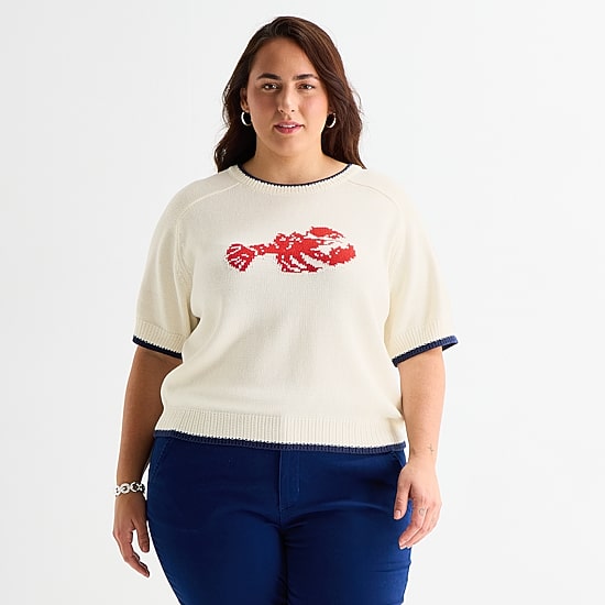 St. John's Bay Plus Womens Crew Neck Elbow Sleeve Pullover Sweater