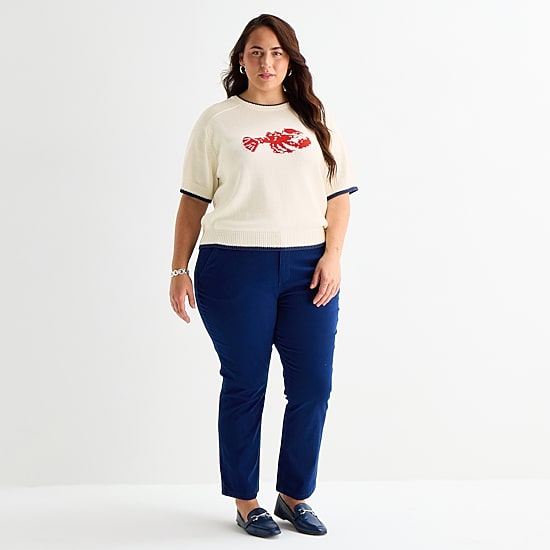 St. John's Bay Plus Womens Crew Neck Elbow Sleeve Pullover Sweater