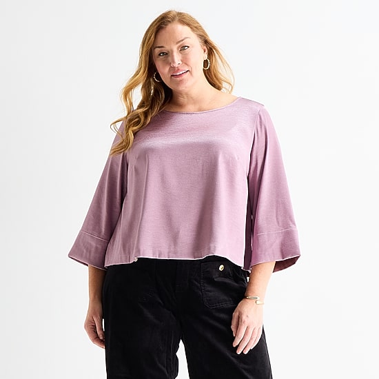Liz Claiborne Womens Plus Boat Neck 3/4 Sleeve Blouse