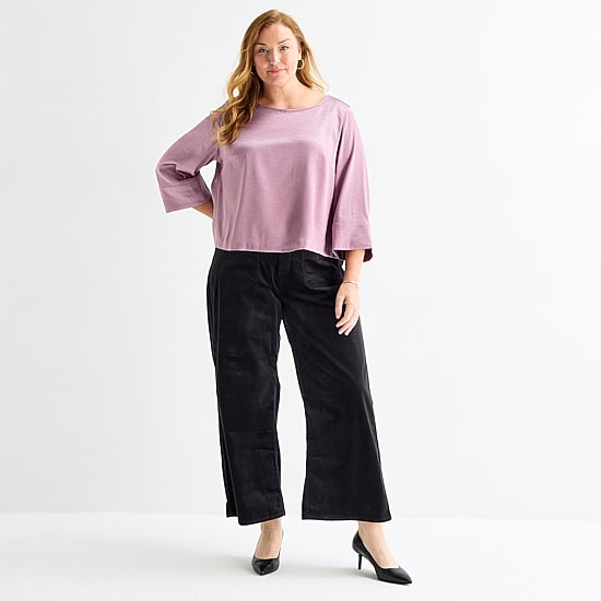 Liz Claiborne Womens Plus Boat Neck 3/4 Sleeve Blouse