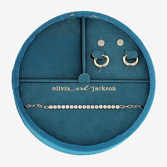 olivia and jackson Womens Cubic Zirconia Round 3-pc. Jewelry Set with Travel Case
