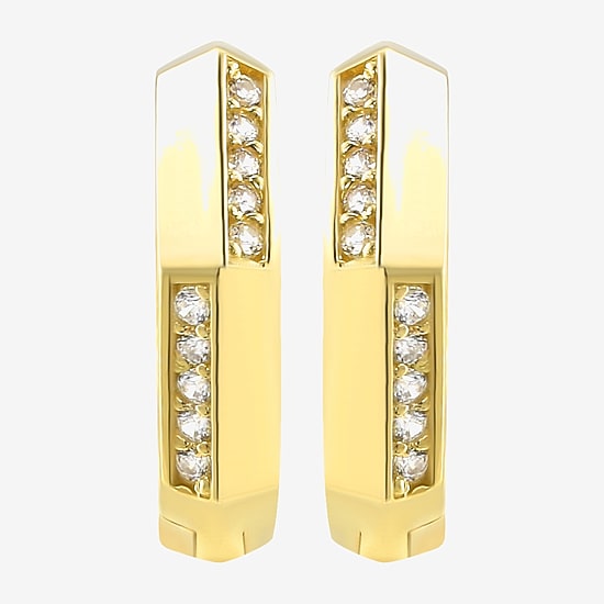 Gold Addiction Womens Cubic Zirconia 10K Gold 12.8mm Hoop Earrings