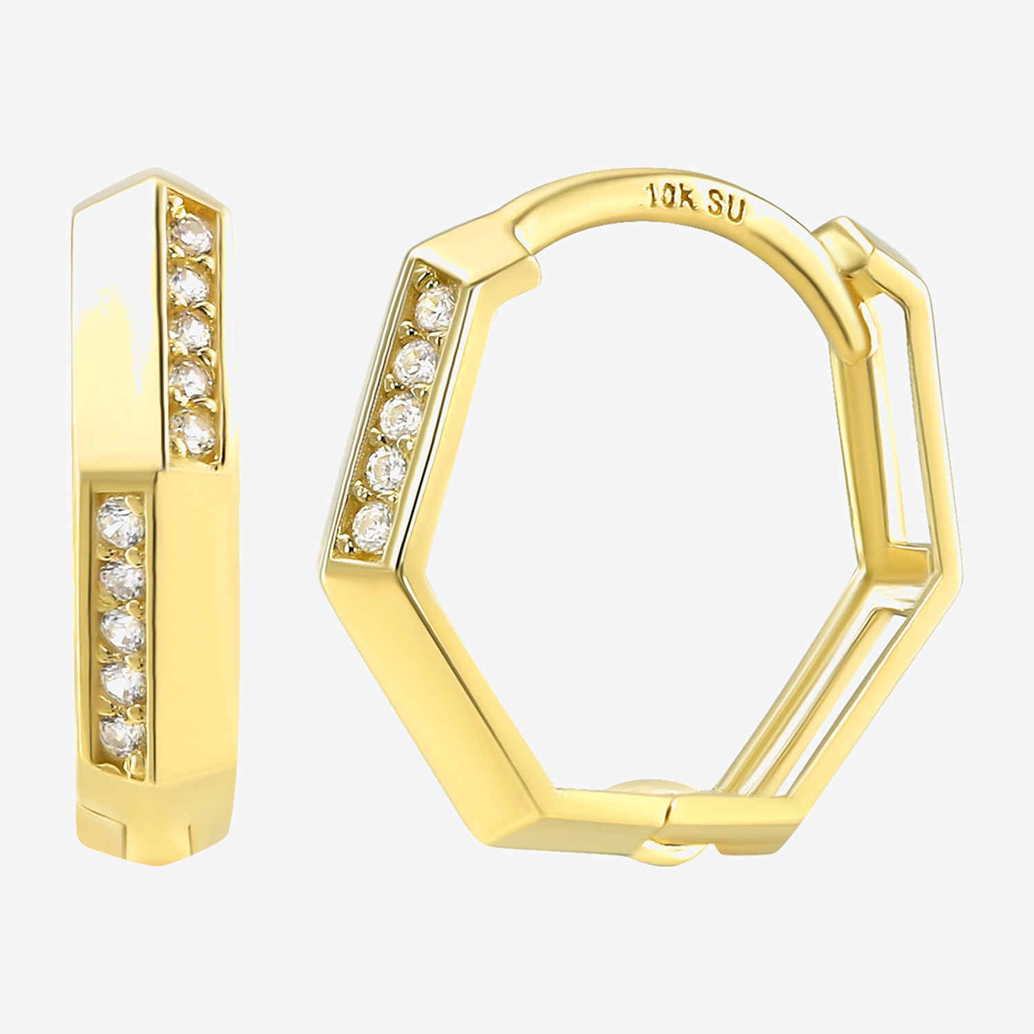 Gold Addiction Womens Cubic Zirconia 10K Gold 12.8mm Hoop Earrings