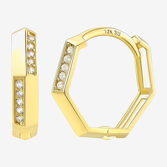 Gold Addiction Womens Cubic Zirconia 10K Gold 12.8mm Hoop Earrings
