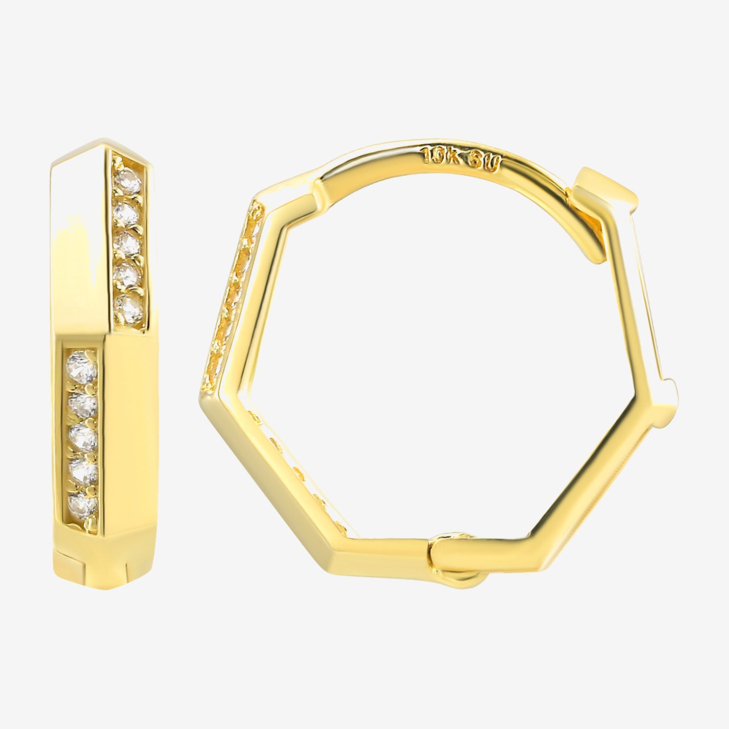 Gold Addiction Womens Cubic Zirconia 10K Gold 12.8mm Hoop Earrings