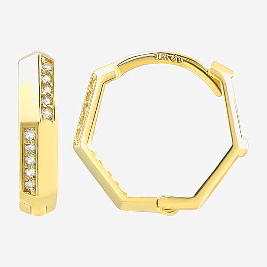 Gold Addiction Womens Cubic Zirconia 10K Gold 12.8mm Hoop Earrings