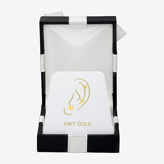 Gold Addiction Womens 10K Gold Ball Cross Heart 3 Pair Earring Set