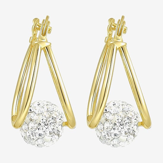 Womens White 10K Gold 15mm Round Hoop Earrings
